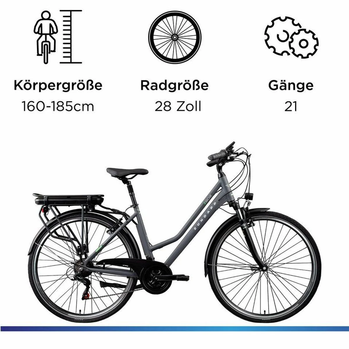 Zündapp Z802 E-Bike Trekkingrad Damen, 21 Gang Shimano, 536 Wh Akku, Heckmotor 3