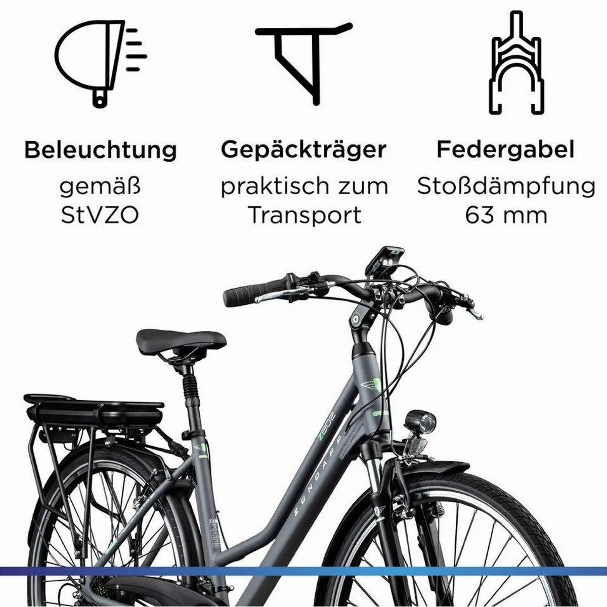 Zündapp Z802 E-Bike Trekkingrad Damen, 21 Gang Shimano, 536 Wh Akku, Heckmotor 4