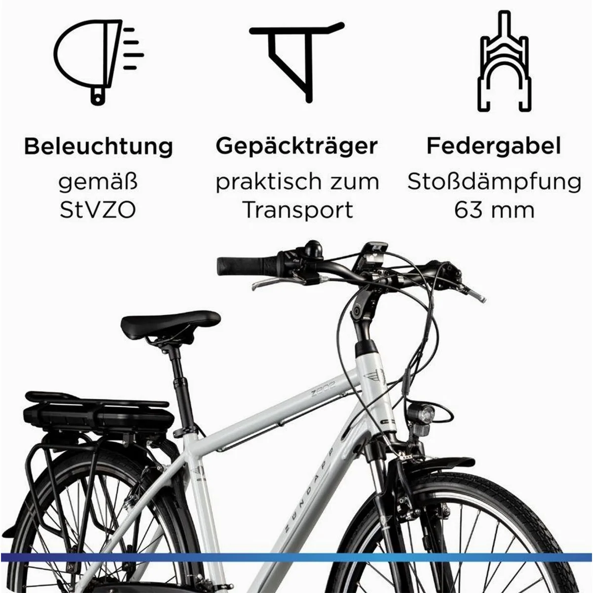 Zündapp Z802 E-Bike Trekkingrad, 21-Gang Shimano, 536 Wh Akku, Hinterradmotor 4