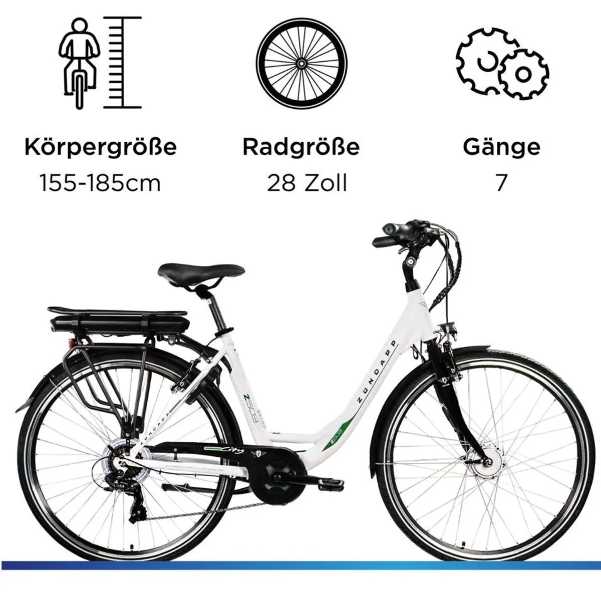 Zündapp Z503 E-Bike Cityrad, 7-Gang Shimano, 536 Wh Akku, Vorderradmotor 3