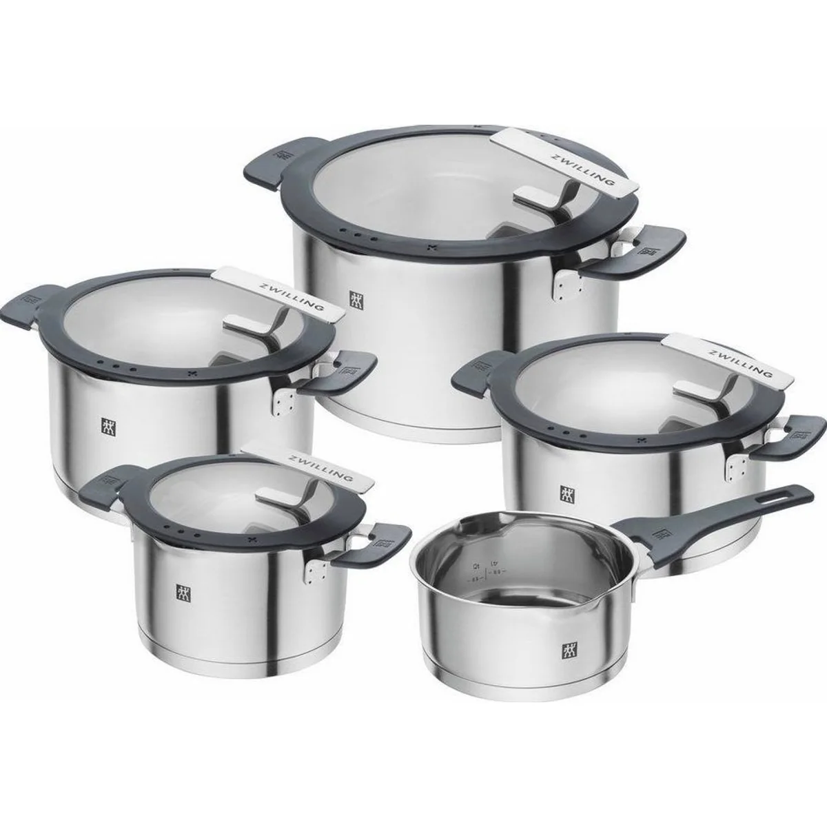 Zwilling Topf-Set Simplify, 9-teilig, Edelstahl 18/10 — 3 Kochtöpfe, Bratentopf, Stieltopf
