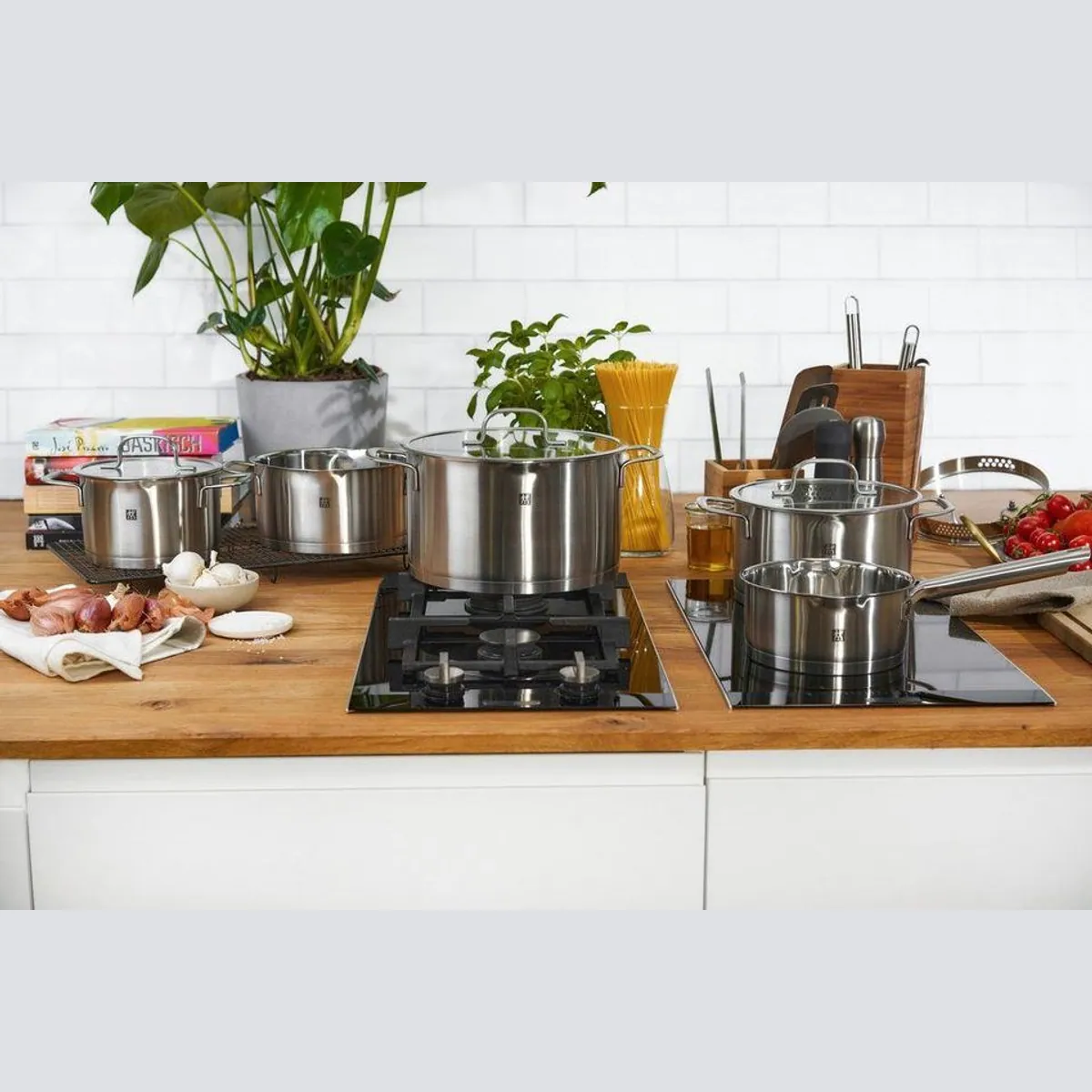 Zwilling Topf-Set TrueFlow, 5-teilig, integrierte Siebfunktion, Induktion, Edelstahl 18/10 2
