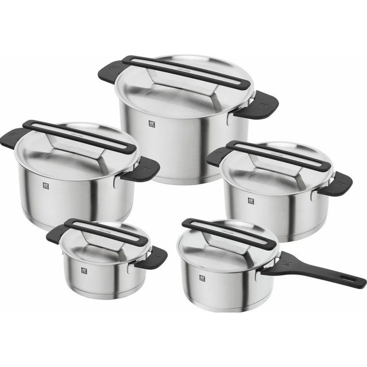 Zwilling Topf-Set More, Edelstahl 18/10, stapelbar, innovative Deckel, kühlbleibende Griffe